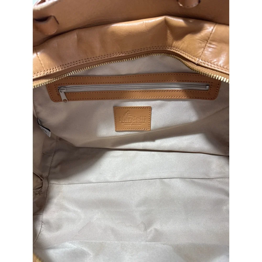 Nardelli Italy Tan Leather Satchel Crossbody Bag Cognac Gold Hardware Medium